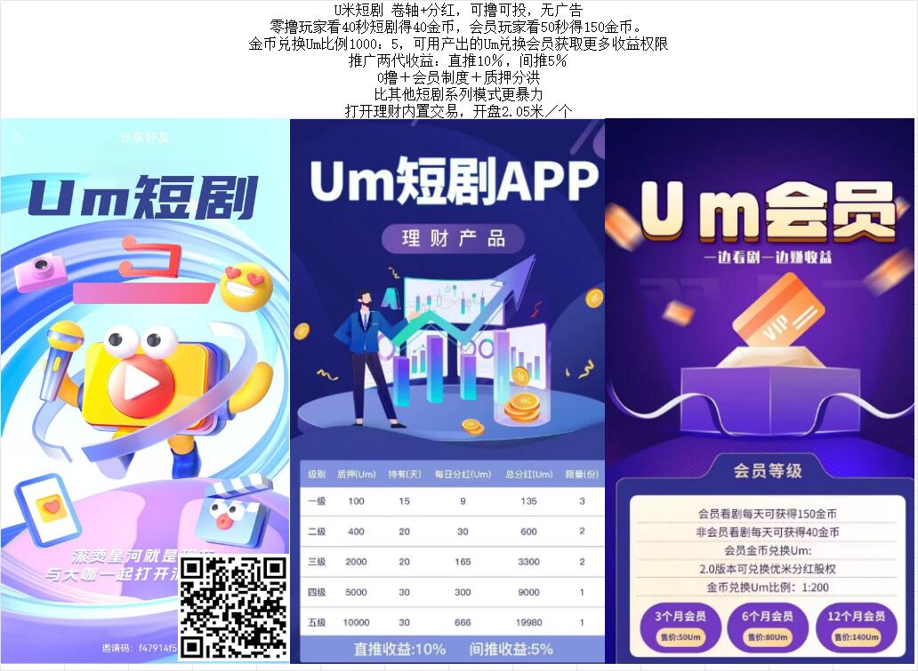 U米短剧 卷轴+分红，可撸可投，无广告